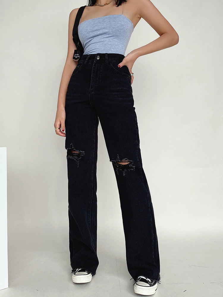 Trendy Ripped High-Rise Wide Leg Jeans