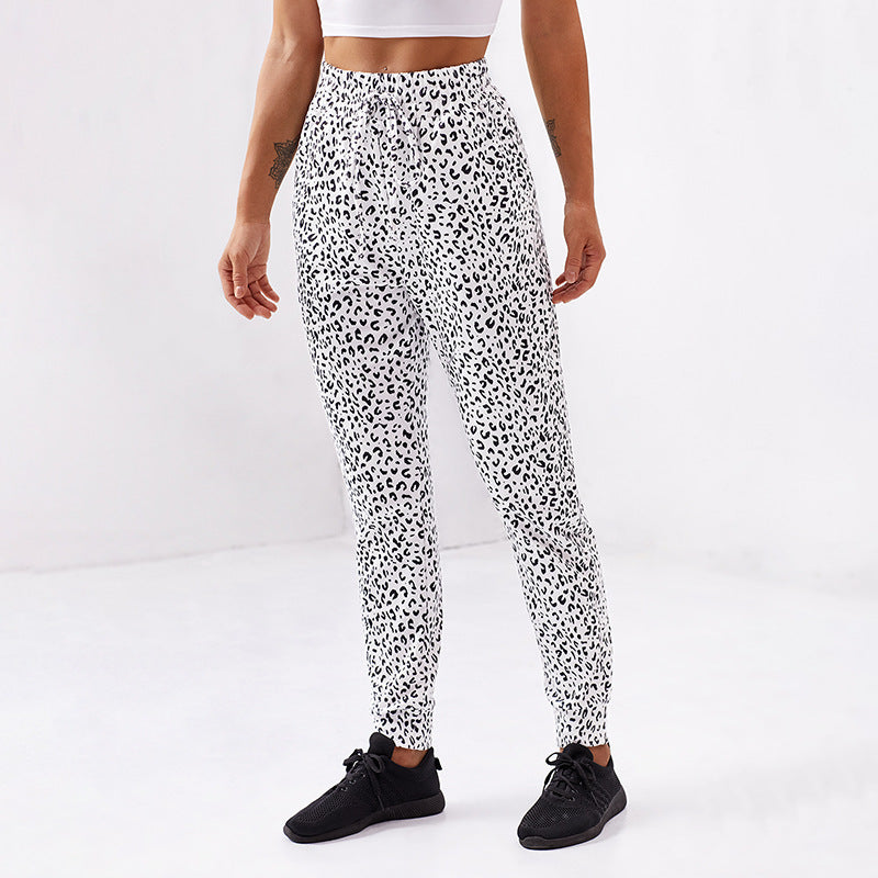 Comfortable Women's Leopard Print Mid Waist Tapered Jogger Trousers with Pockets