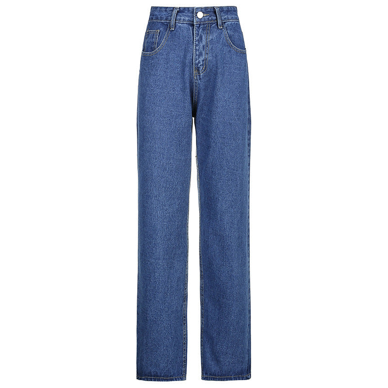 High-Waist Straight Leg Jeans with Butterfly Print