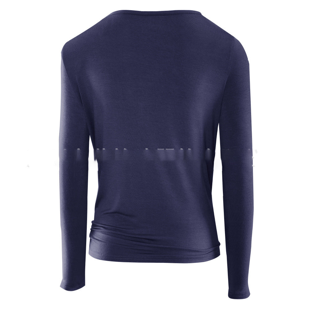 Comfortable V-Neck Long Sleeve Tie Front Top - Women's Tee