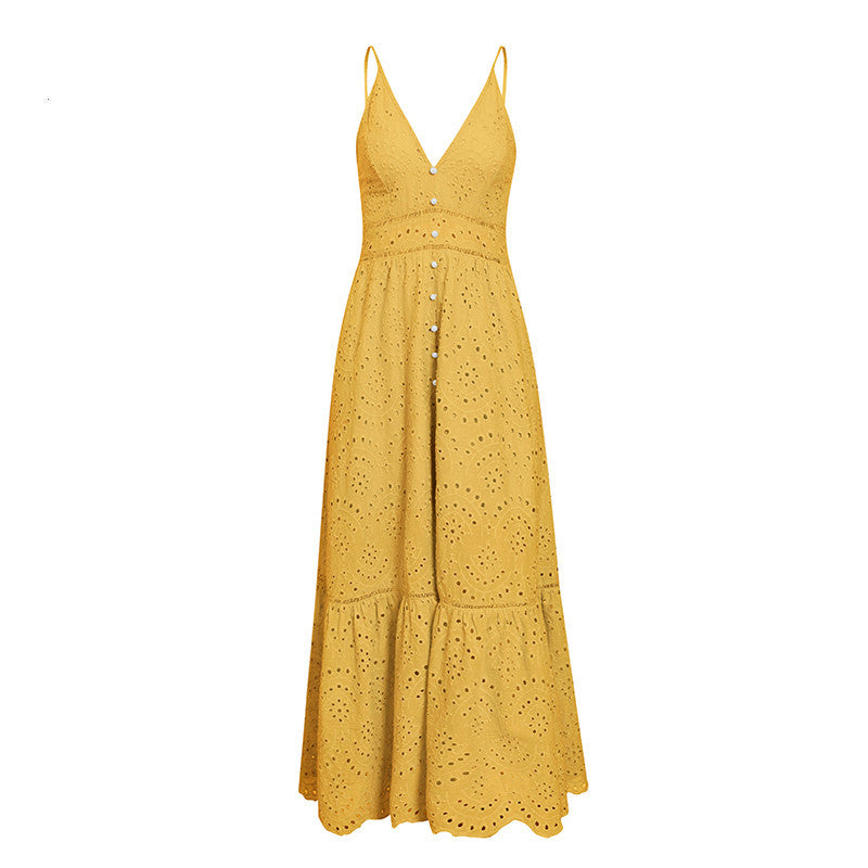 Women's Crochet Lace Summer Dress - Ruffled Suspender Mini