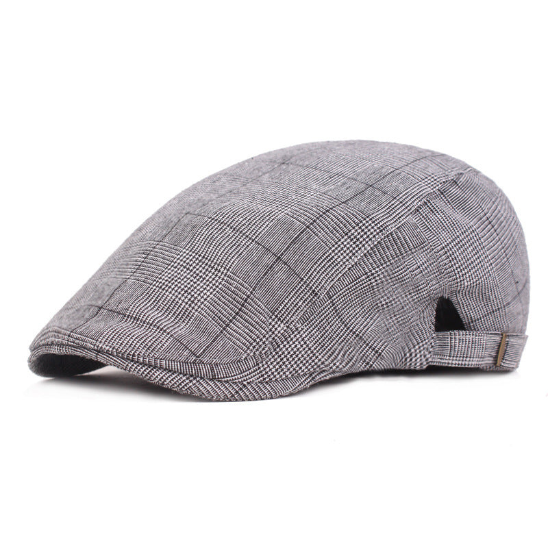 Classic Plaid Beret Flat Cap - Adjustable & Stylish