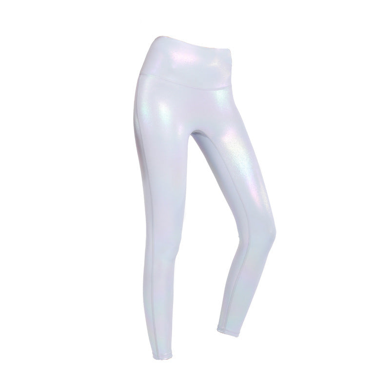 High Waist Super Elastic Iridescent Athletic Leggings for Yoga and Fitness
