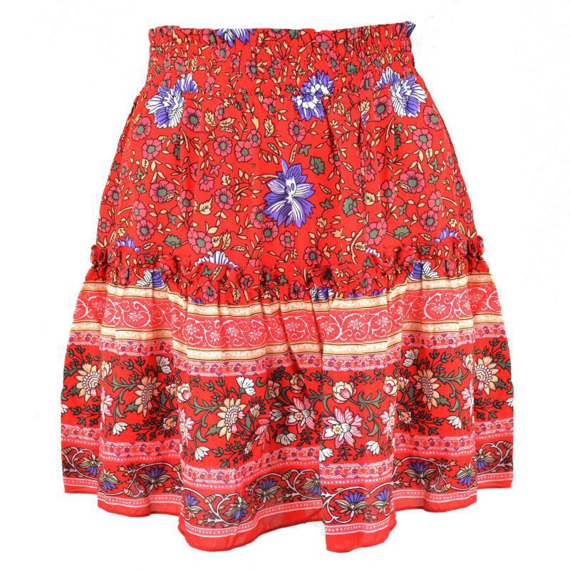Bohemian Floral Tiered Ruffle A-Line Mini Skirt with Smocked Waist
