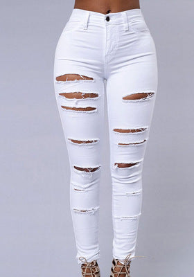 Women's High Waist Ripped Skinny Denim Jeans