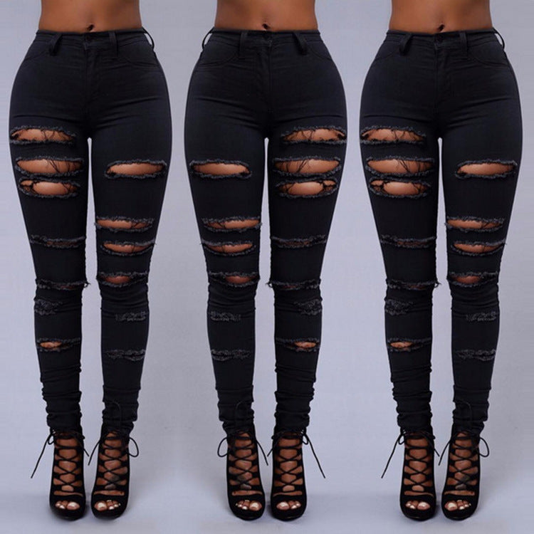 Women's High Waist Ripped Skinny Denim Jeans