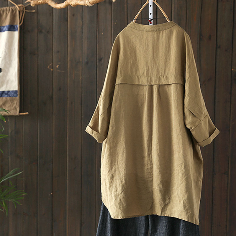 Women's Casual Cotton Linen Blend Long-Sleeve Shirt - Relaxed Fit