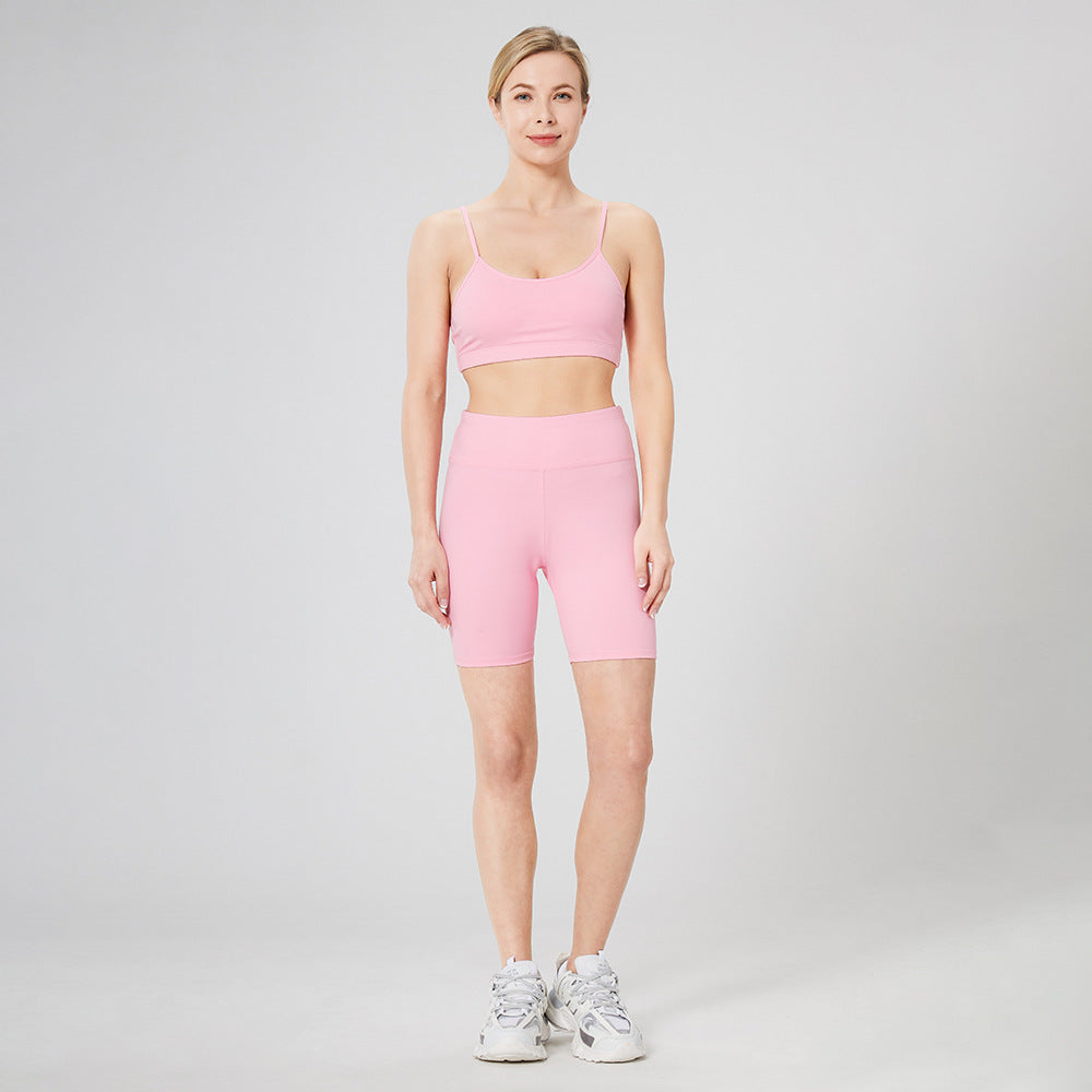 Seamless Elastic Nylon Spandex Sports Bra and Biker Shorts Activewear Set