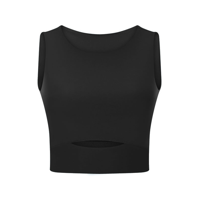 Women's Breathable Moisture Wicking Sleeveless Yoga and Fitness Crop Top with Stylish Waist Cutout