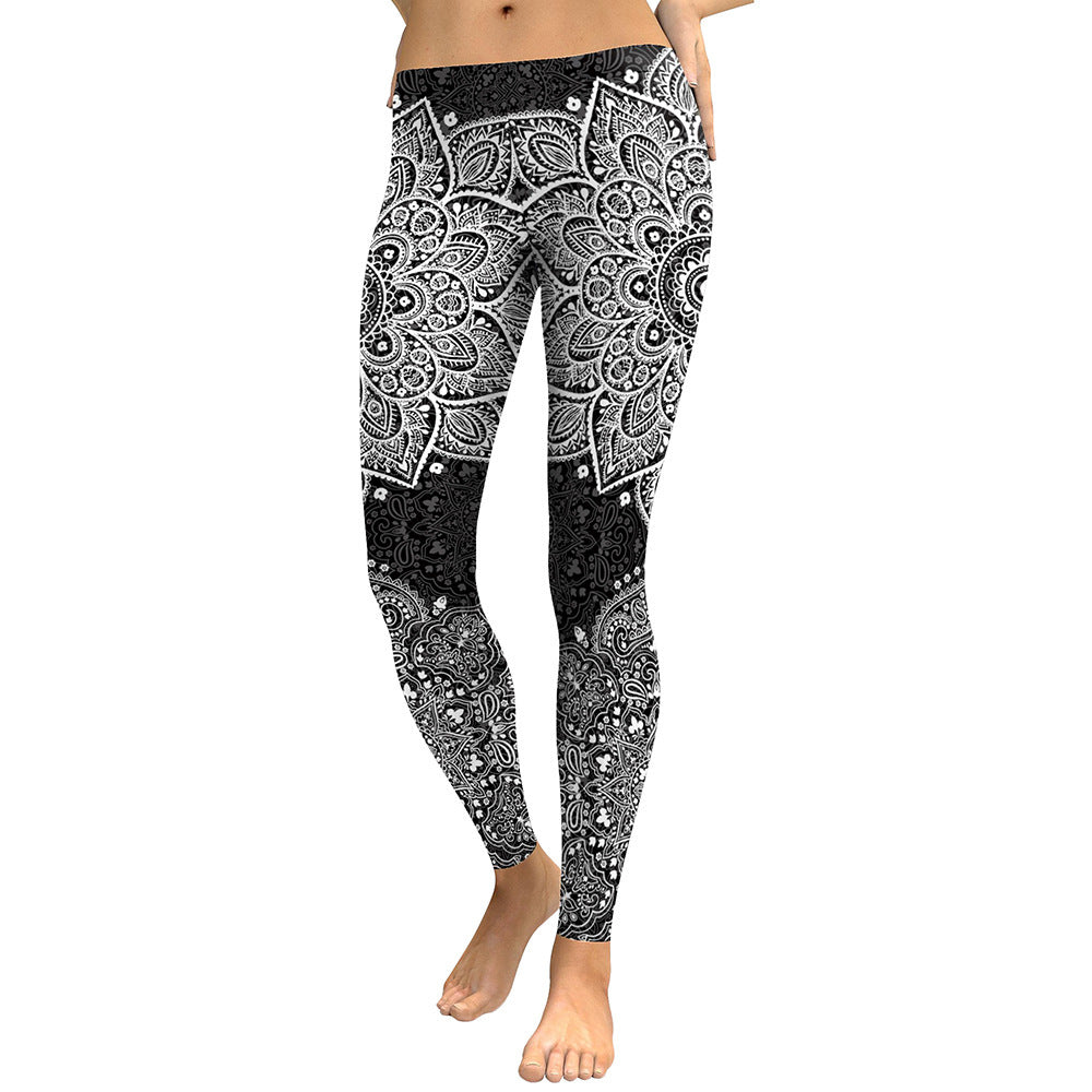 Stylish Black and White Mandala Print High Waist Comfortable Leggings