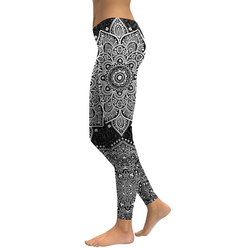 Stylish Black and White Mandala Print High Waist Comfortable Leggings