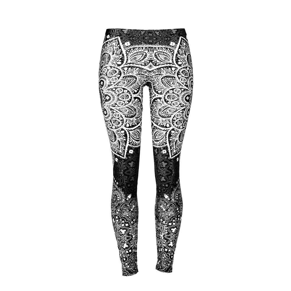 Stylish Black and White Mandala Print High Waist Comfortable Leggings