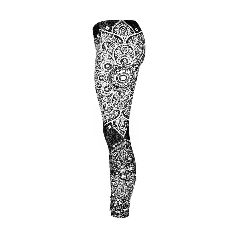 Stylish Black and White Mandala Print High Waist Comfortable Leggings