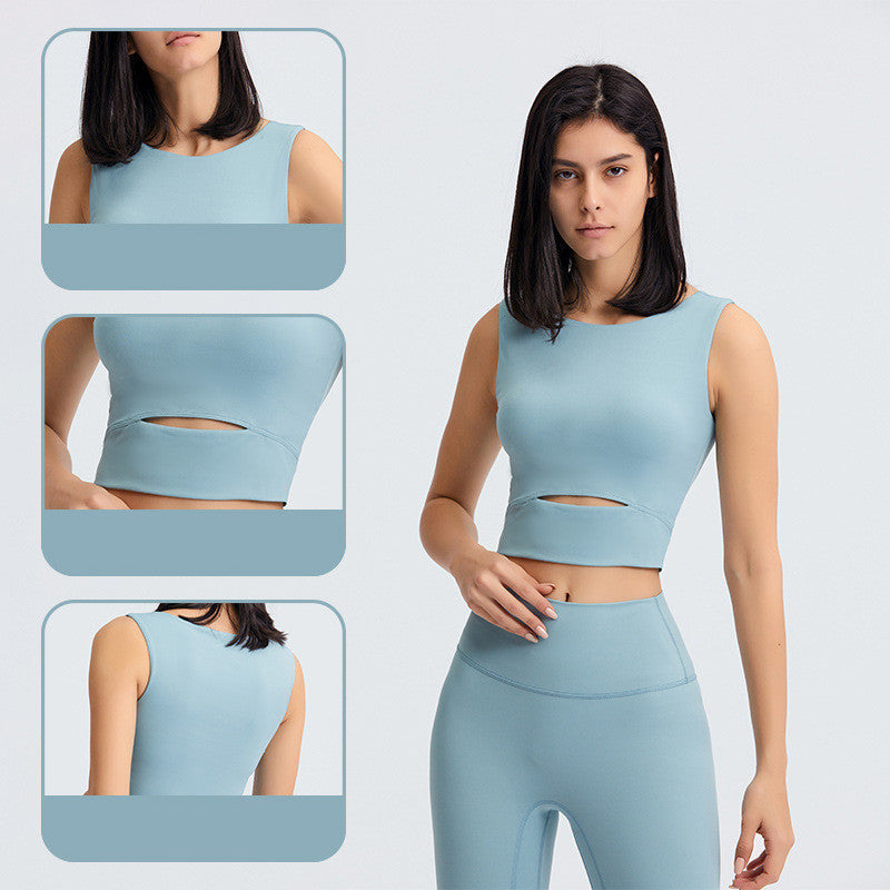 Women's Breathable Moisture Wicking Sleeveless Yoga and Fitness Crop Top with Stylish Waist Cutout