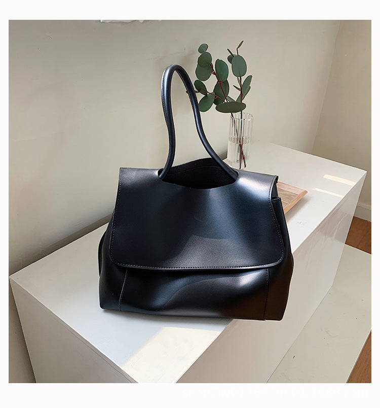 Soft Faux Leather Messenger Tote Bag with Adjustable Strap and Flap Closure