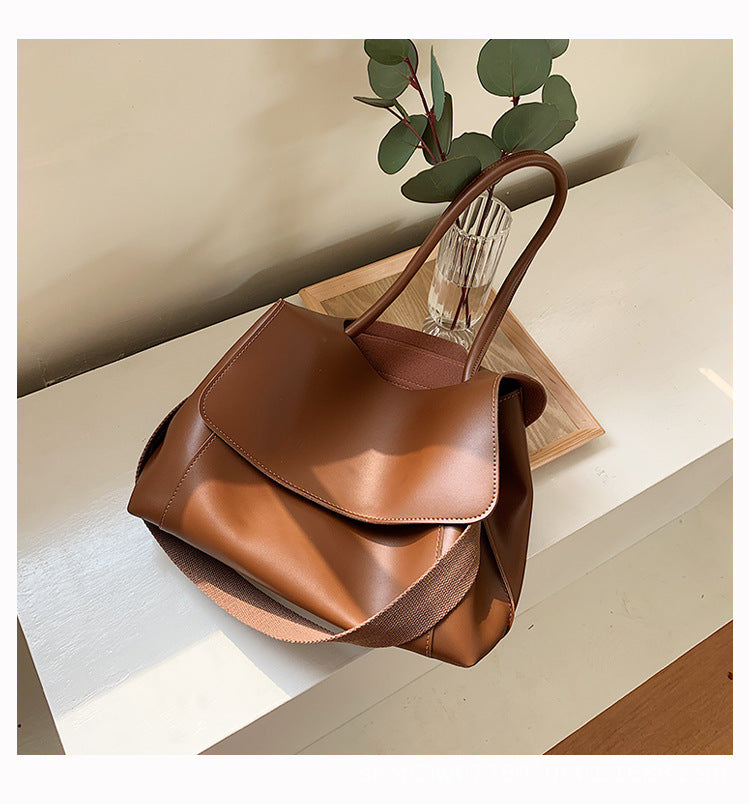 Soft Faux Leather Messenger Tote Bag with Adjustable Strap and Flap Closure