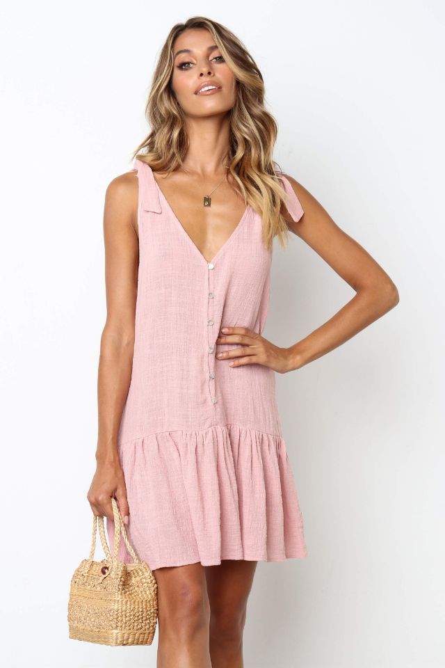 Top Quality V-Neck Button-Front Pleated Mini Dress