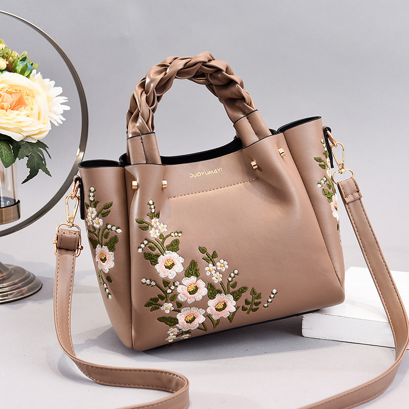 Chic Floral Embroidered Tote & Shoulder Bag