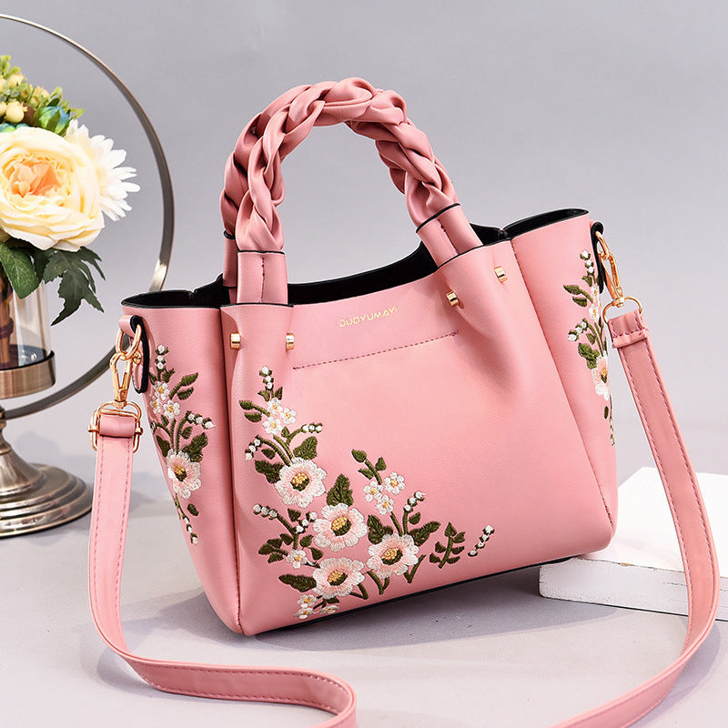 Chic Floral Embroidered Tote & Shoulder Bag
