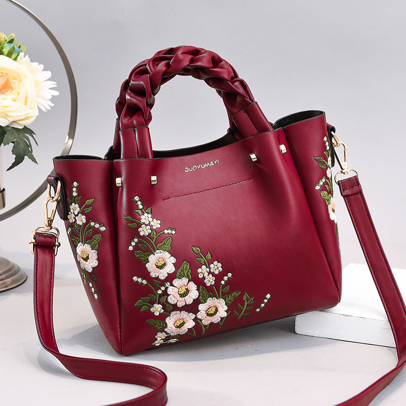 Chic Floral Embroidered Tote & Shoulder Bag