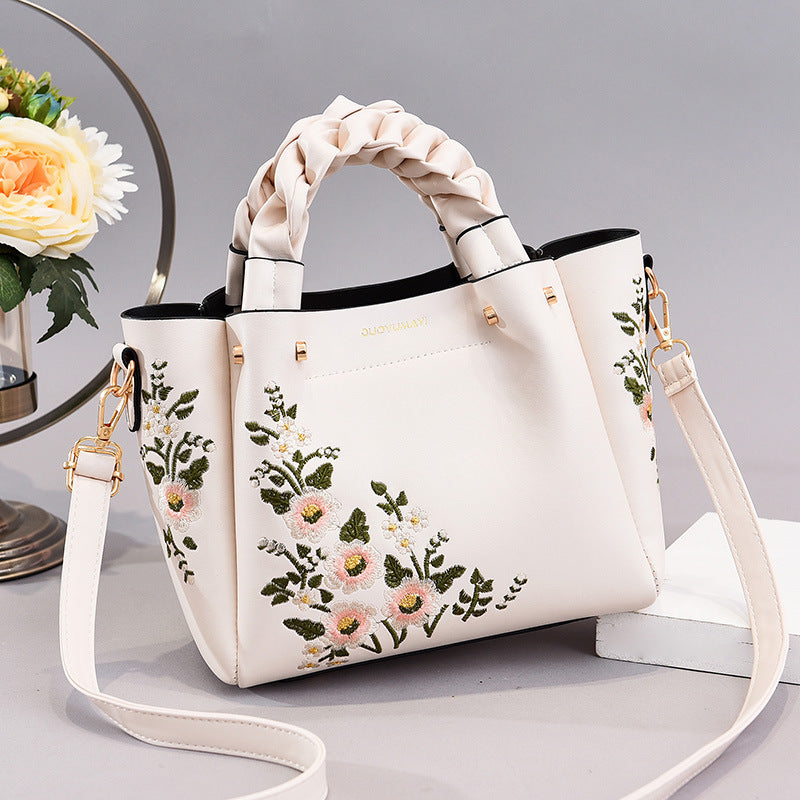 Chic Floral Embroidered Tote & Shoulder Bag