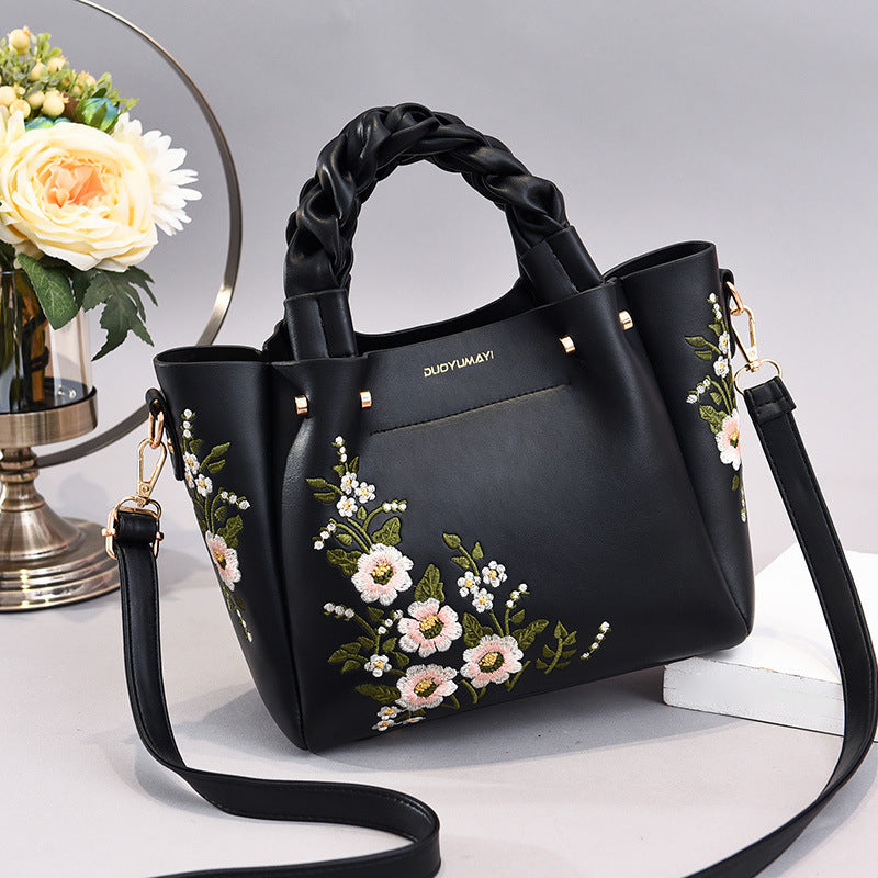 Chic Floral Embroidered Tote & Shoulder Bag