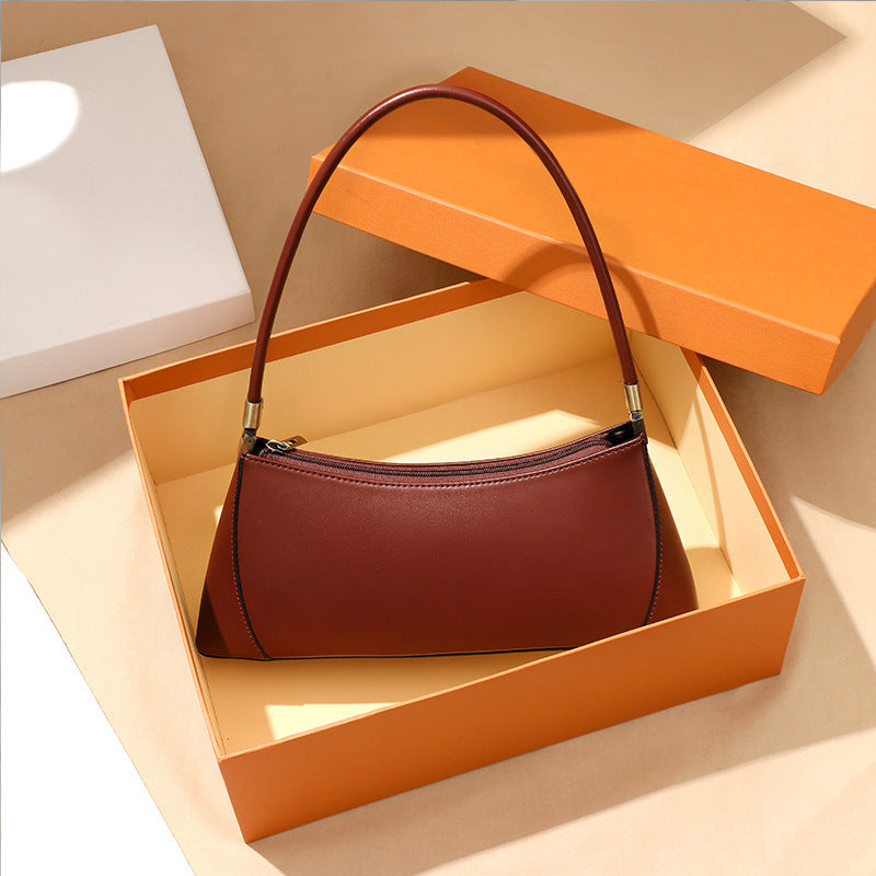 Chic Fashionable Two-Layer Cowhide Leather Underarm Baguette Shoulder Bag