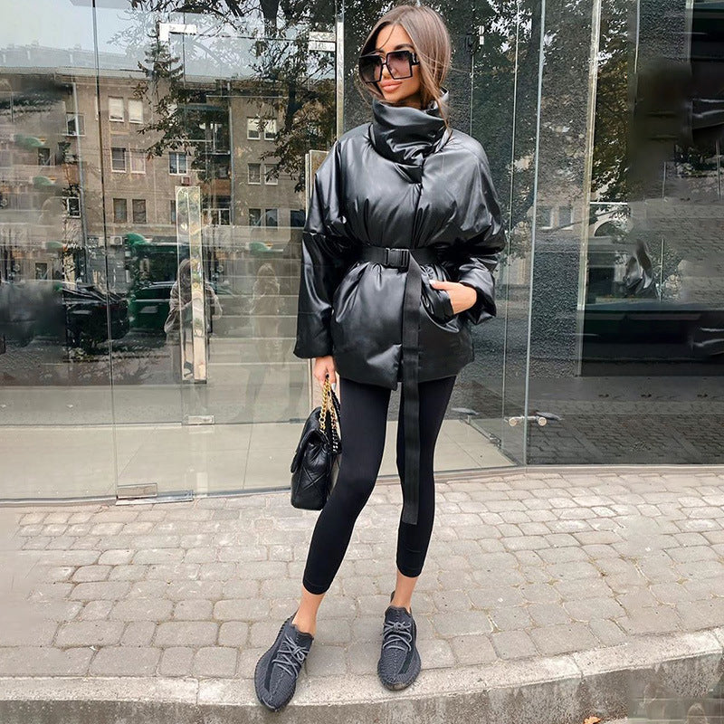 Aria Belted Funnel Neck Puffer Jacket