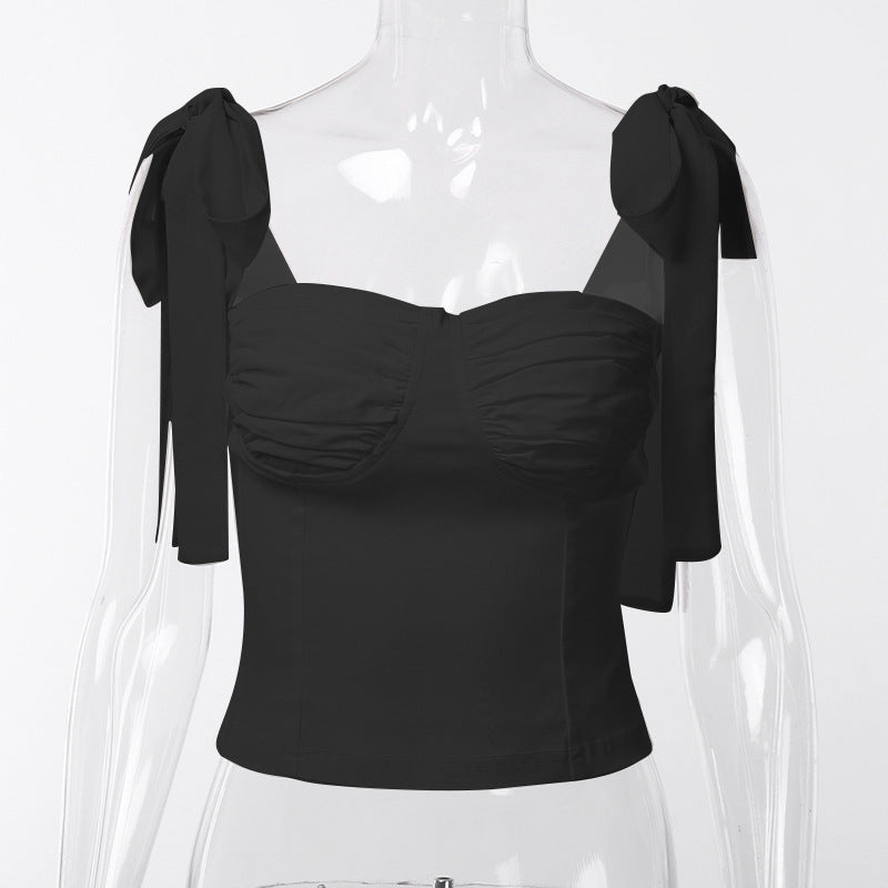 Chic Ruched Tie-Shoulder Bustier Top for Women - Stylish Cami