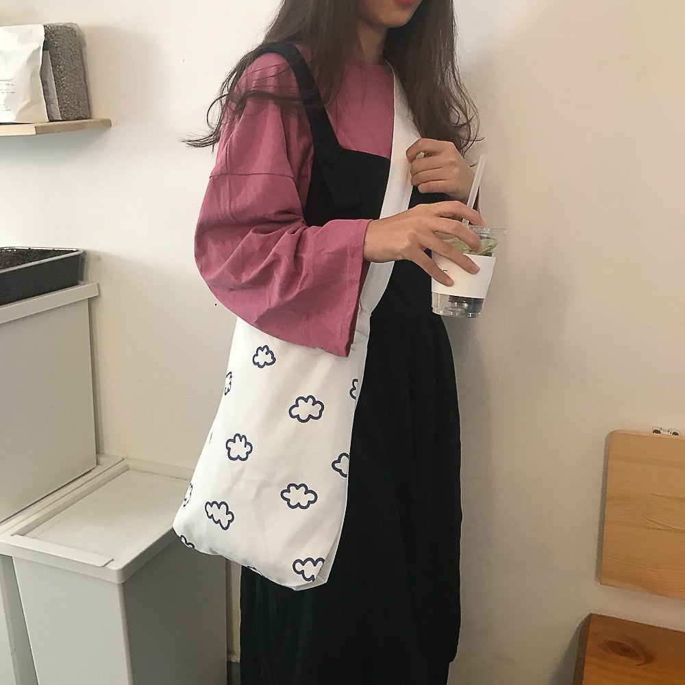 Trendy Cloud Print Canvas Shopping Bag