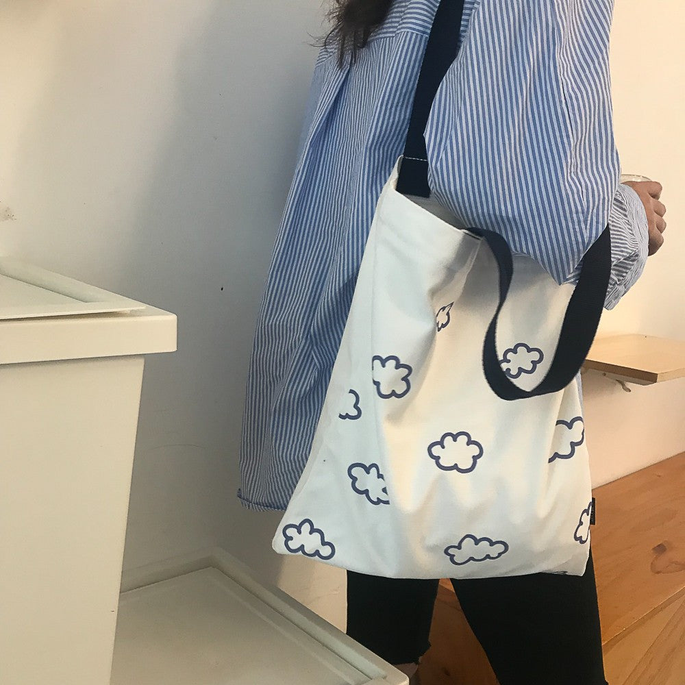 Trendy Cloud Print Canvas Shopping Bag