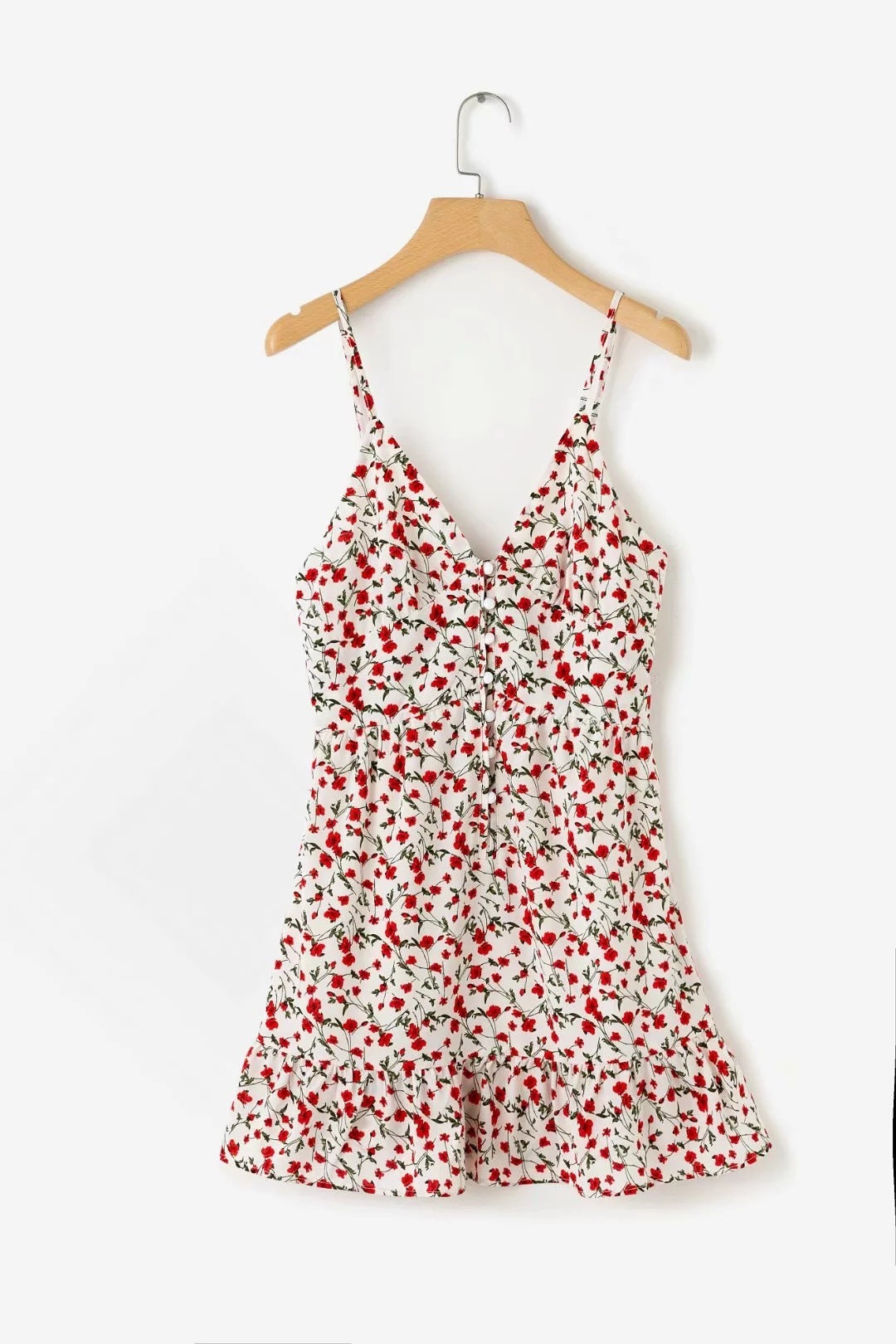 Chic Floral Print V-Neck Mini Dress - Summer Spaghetti Strap A-Line Sundress