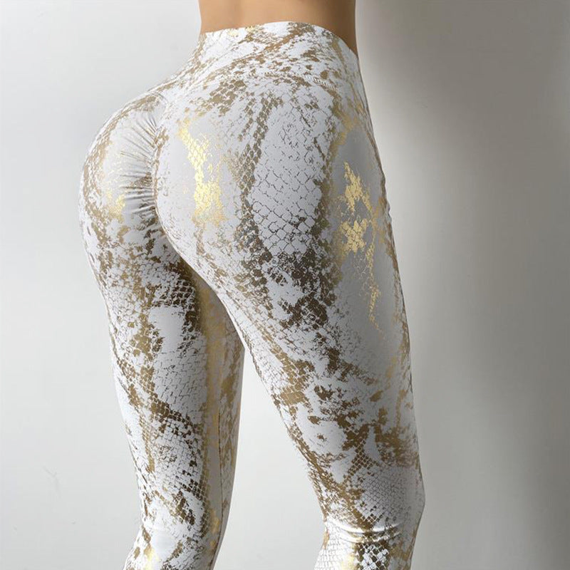 Snakeskin Pattern High-Waist Fitness Leggings with Peach Lift Design
