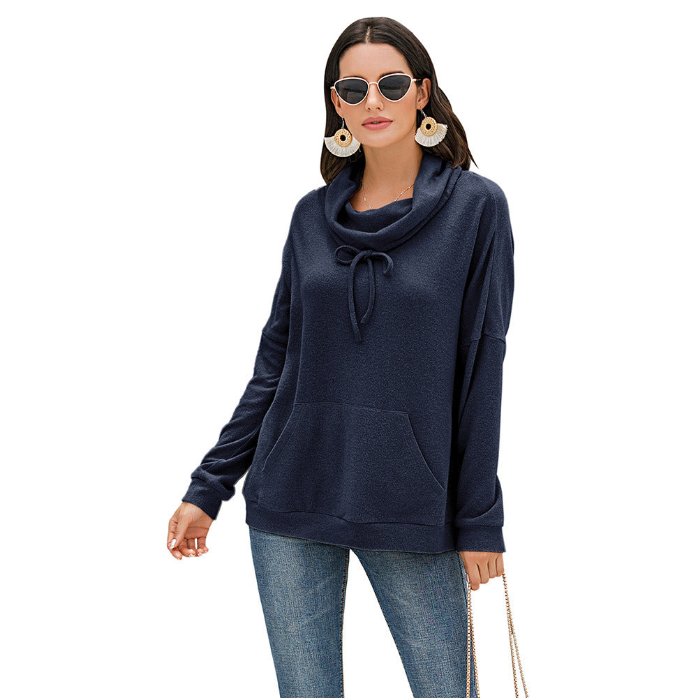 Comfortable Loose Fit Cowl Neck Long Sleeve Pullover Sweater with Front Pocket