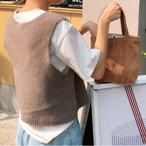 Mini Corduroy Everyday Tote Bag - Stylish & Eco-Friendly
