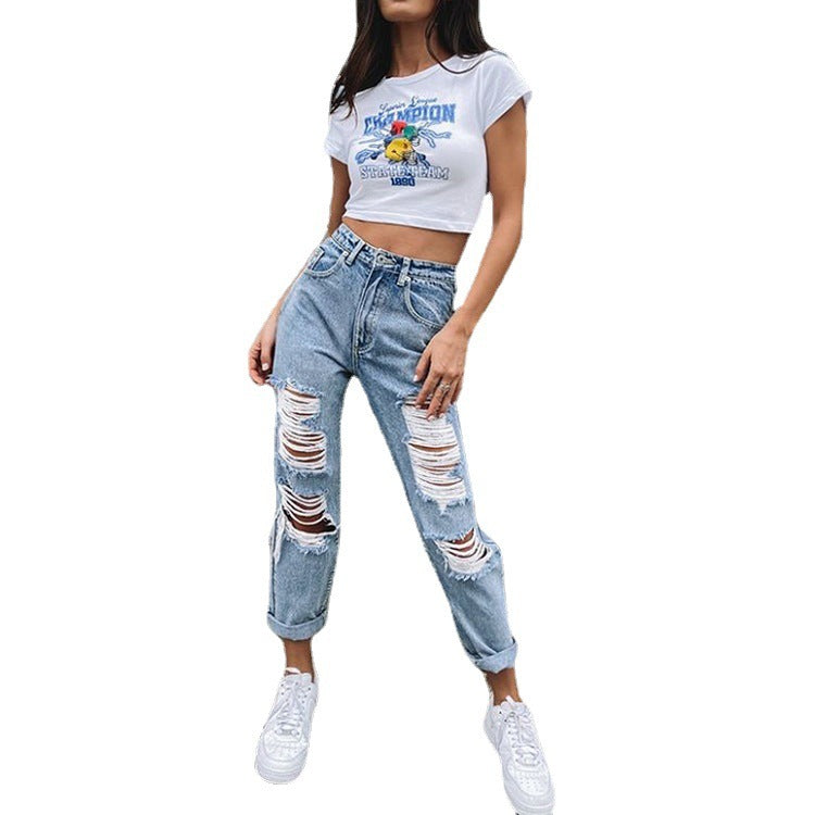 Women's Mid-Rise Ripped Jeans - Ariana Vogue