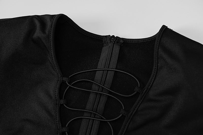 Sleek Bodycon Long Sleeve Deep V Neck Lace Up Jumpsuit for Dynamic Style
