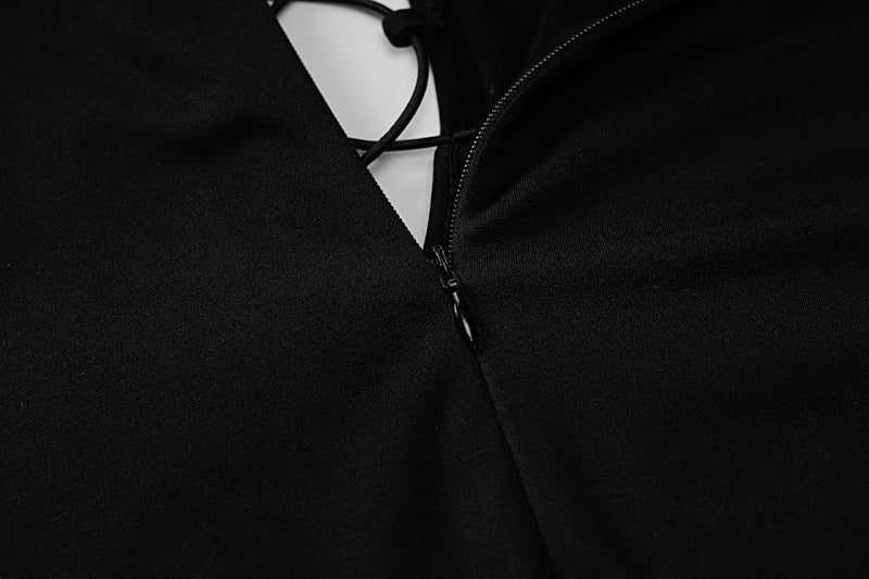 Sleek Bodycon Long Sleeve Deep V Neck Lace Up Jumpsuit for Dynamic Style