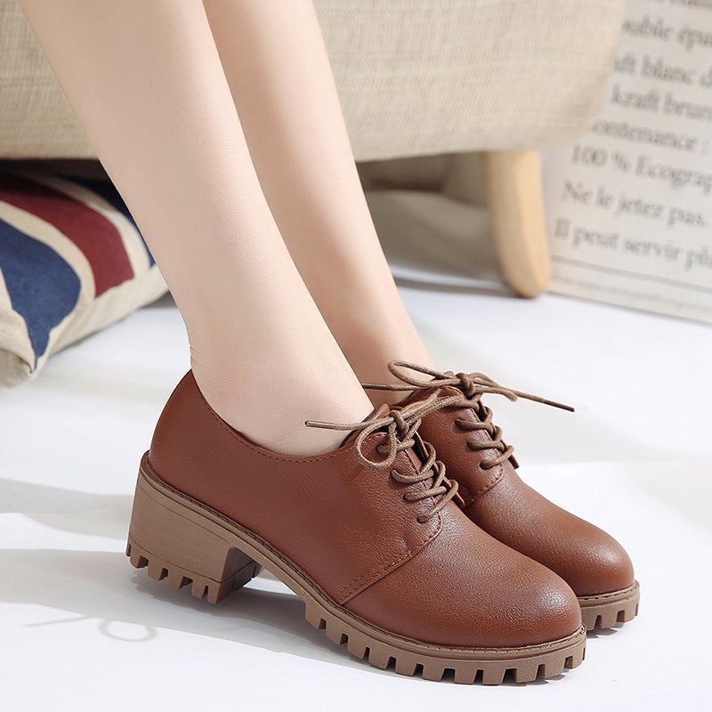Stylish Women's Chunky Lace-Up Oxford Shoes with Block Heel