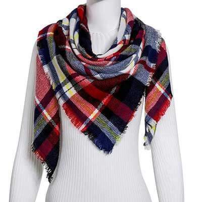 Cozy Plaid Triangle Shawl Scarf