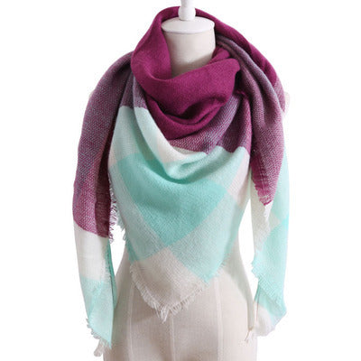 Cozy Plaid Triangle Shawl Scarf