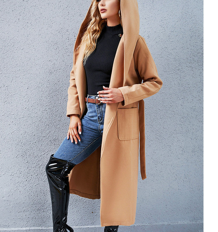 Chic Women's Mid-Length Hooded Coat - Everyday Outerwear Style