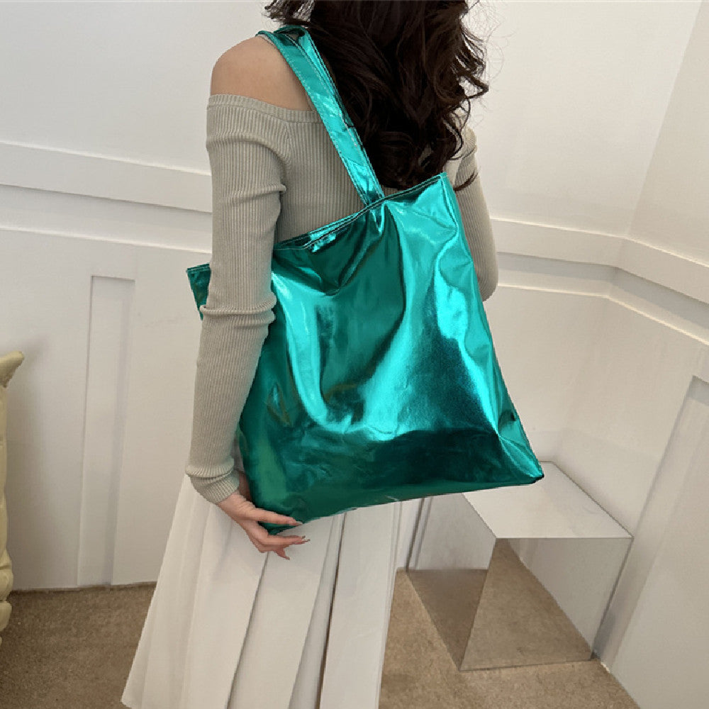 Trendy Metallic Shine Soft Tote Bag