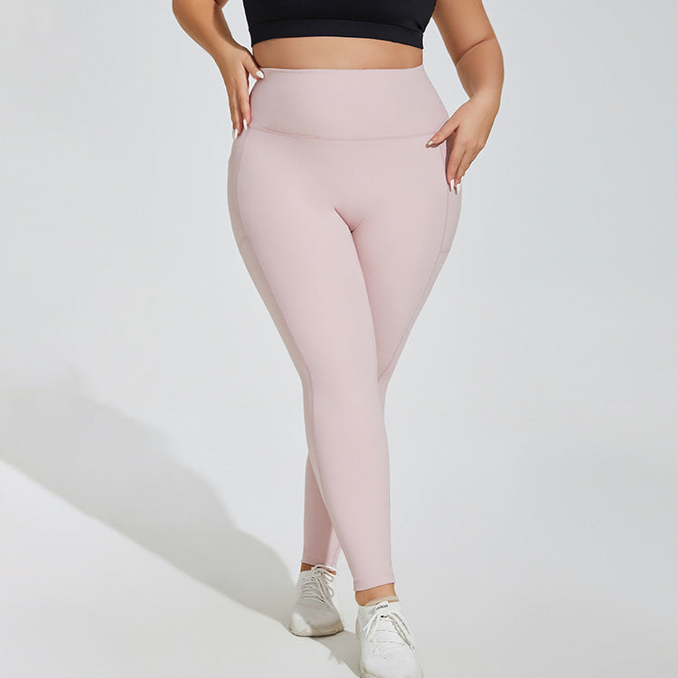 Women's Plus Size High-Waist Sports Leggings with Pockets - Quick Dry