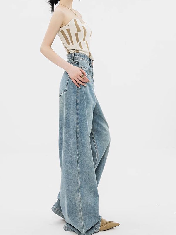 Women's Retro Washed Wide-Leg Baggy Jeans - Relaxed Fit