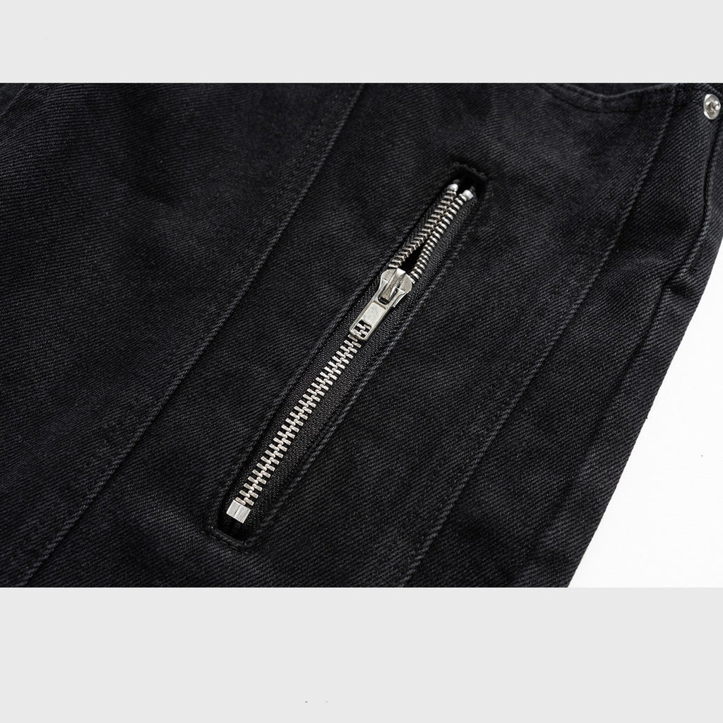 Women's Stylish Black Straight Leg Denim Jeans with Zipper Detail