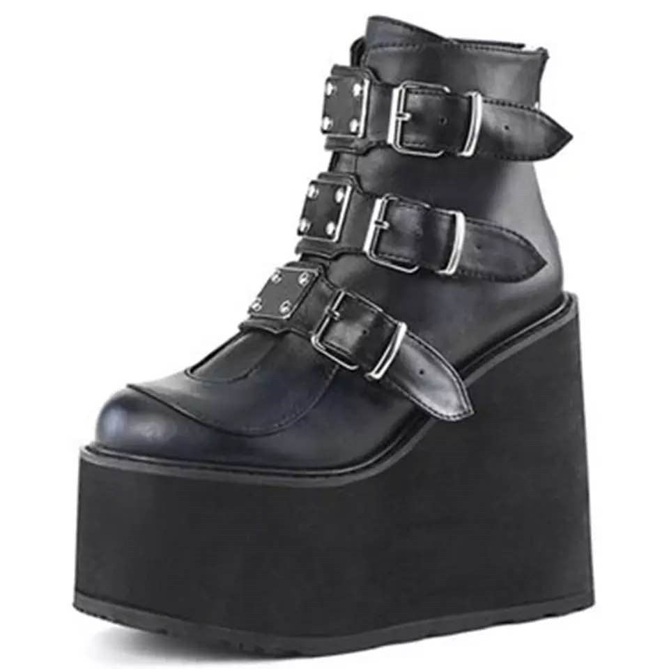 Holographic Platform Wedge Ankle Boots