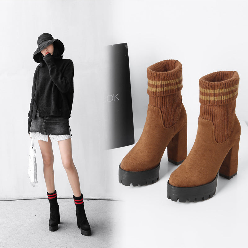 Stylish Platform Knit Ankle Boots