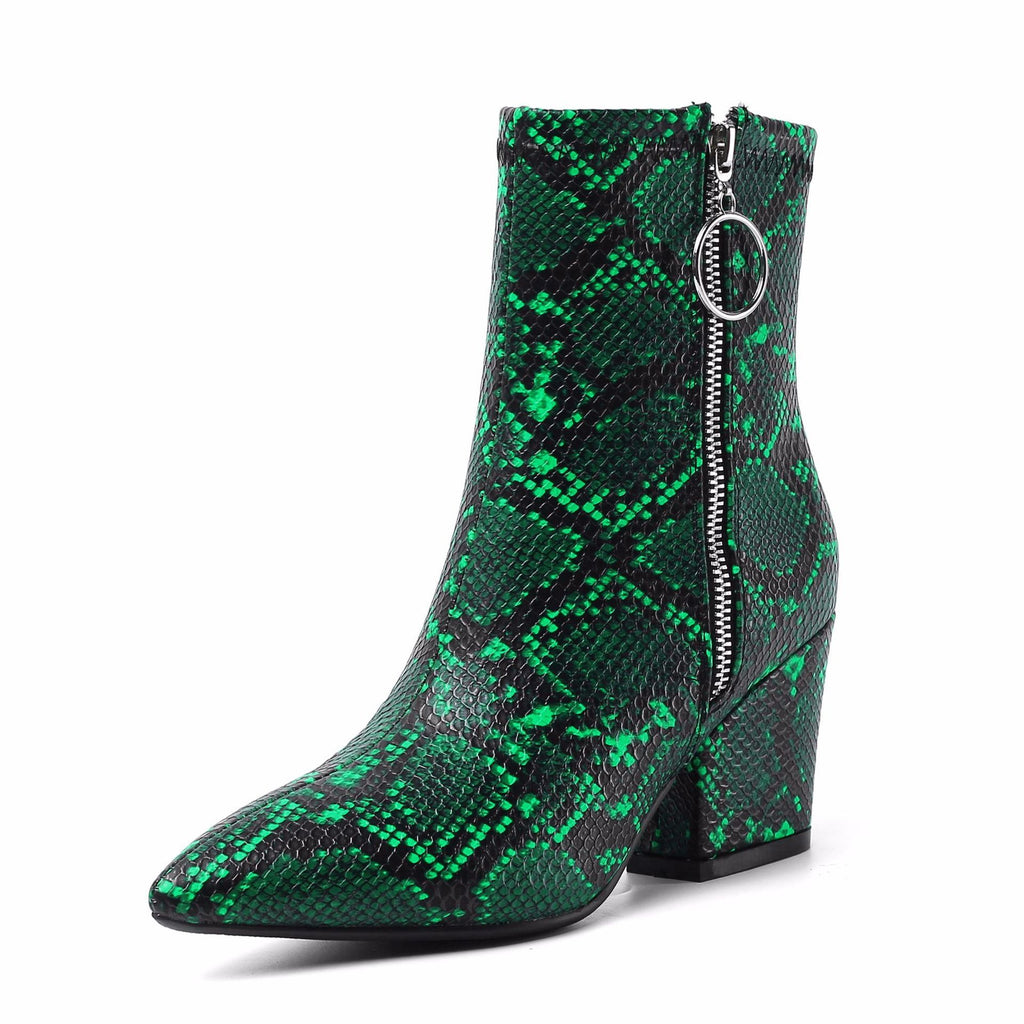 Chic Serpentine Print Ankle Boots