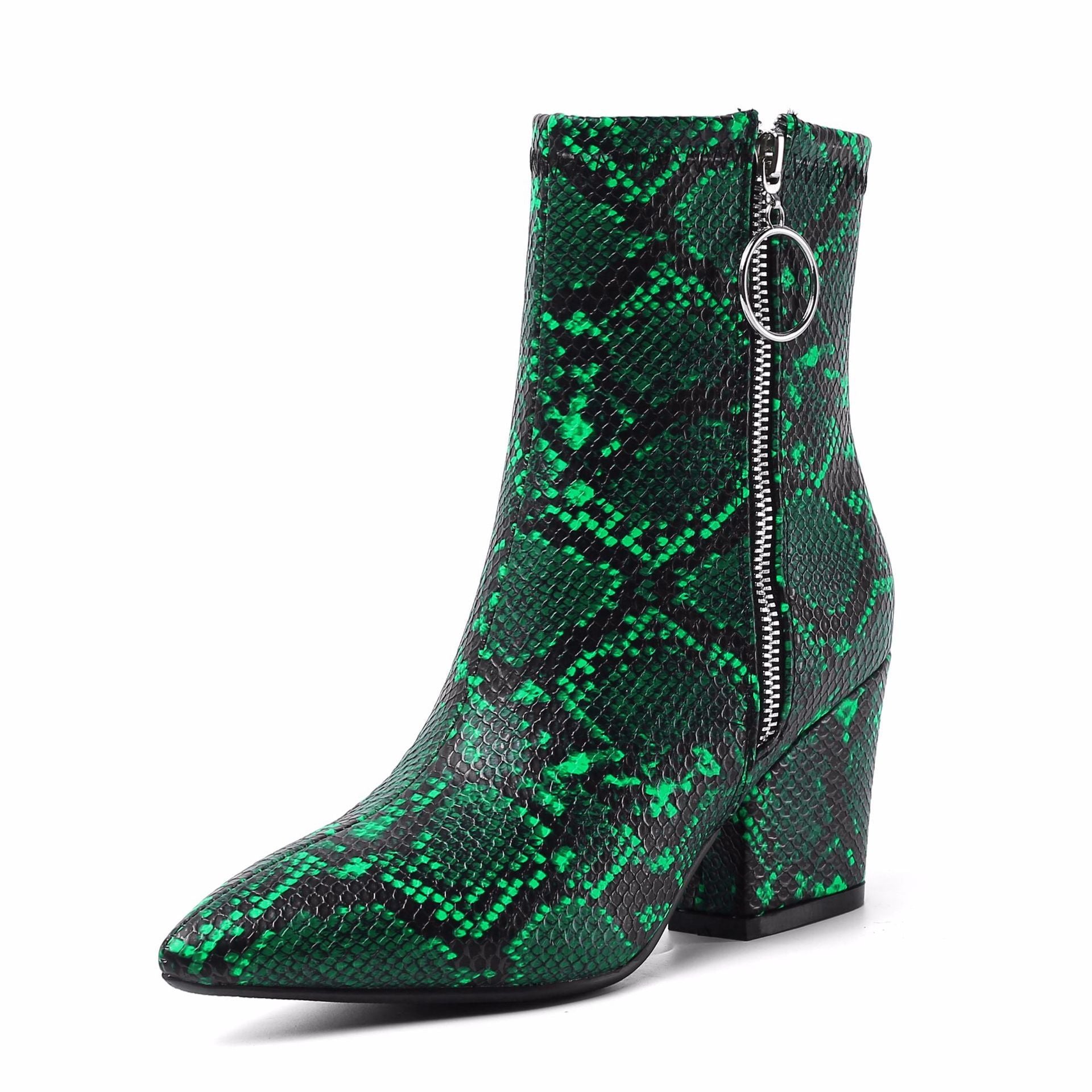 Chic Serpentine Print Ankle Boots